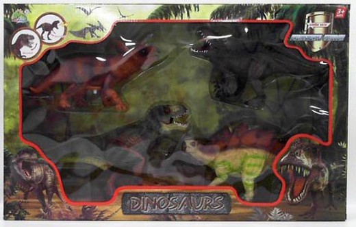 Caixa 4 Dinossauros 23 cm Som