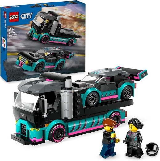 Coche De Carreras Y Camión De Transporte Lego