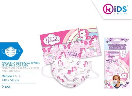 Mascarilla Inf. 5pcs+ Estuche Unicornio