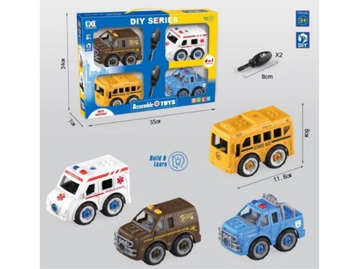 Pack 4 Vehiculos Desmontables Diy