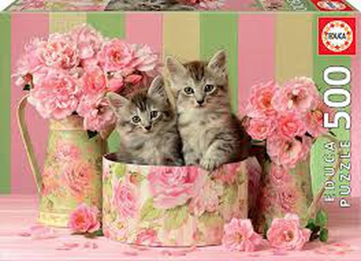 Pz 500  Gatitos Con Rosas