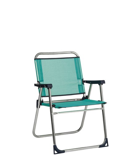 Turquoise textile aluminum armchair