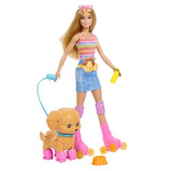 BARBIE MUŃECA PATINA Y CORRE CON PERRITO