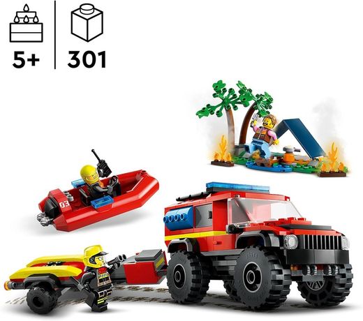 Camión De Bomberos 4X4 Con Barco De Rescate Lego