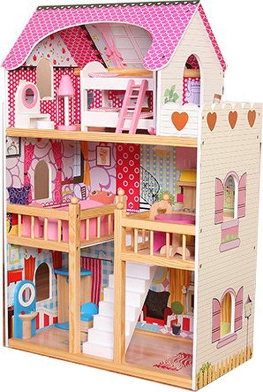 Casa Muñecas Madera con 15 muebles — DonDino juguetes