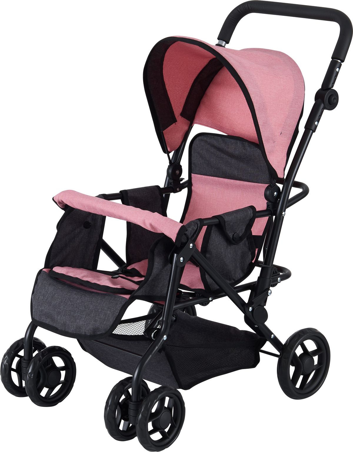 COCHE GEMELOS RUEGA GIRATORIA ROSA-NEGRO