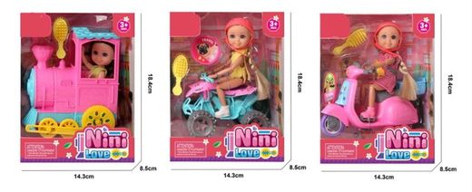 MUÑECA NINI LOVE 15 CM. CON VEHICULO SURTIDA