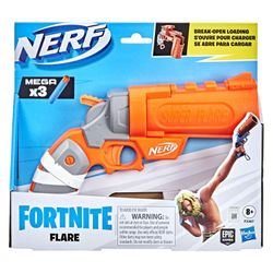 Nerf Fortnite Flare Dart Blaster, carga de dardos abierta, 3 dardos oficiales Nerf Mega Whistle, mango de cebado desplegable