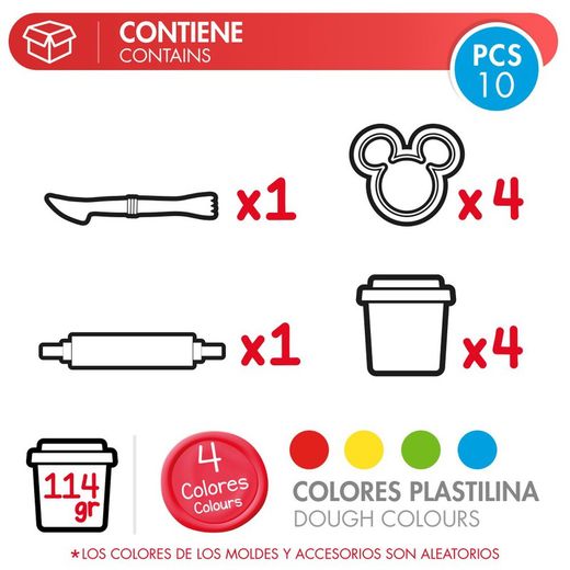 Pack 4 B.Plastilina 110gr.Moldes y accesorios Mickey