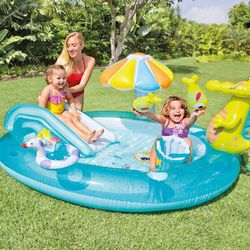 Piscina bebé hinchable con tobogán y pulverizador 203x173x89 cm