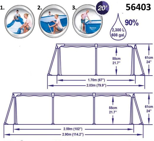 PISCINA TUBULAR RECTANGULAR 259x170x61 CM.