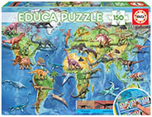Puzzle 150 piezas Mapamundi Dinosaurios C/Lámina - Educa