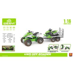 QUAD CON REMOLQUE Y MOTO AGUA 1:16 VERDE