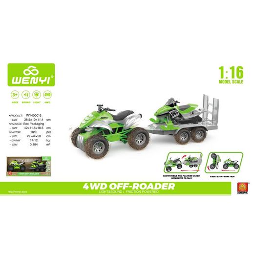 QUAD CON REMOLQUE Y MOTO AGUA 1:16 VERDE