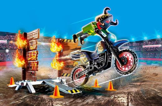 Stuntshow-Motorrad mit Feuerwand