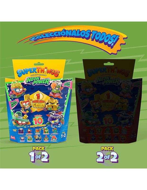 SUPERTHINGS NEON POWER - Pack Spécial Super Rare Gold 10 Avec 1 Figurine Or Surprise
