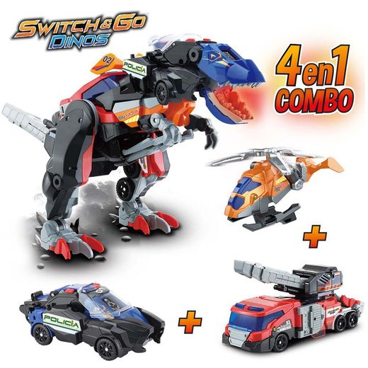 *SWITCH&GO DINOS 4 EN 1 MEGA T-REX S.O.S. 3 VEH